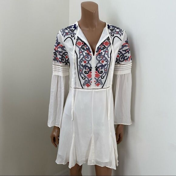 Parker Milly embroidered silk long sleeves mini dress XS - Picture 4 of 12